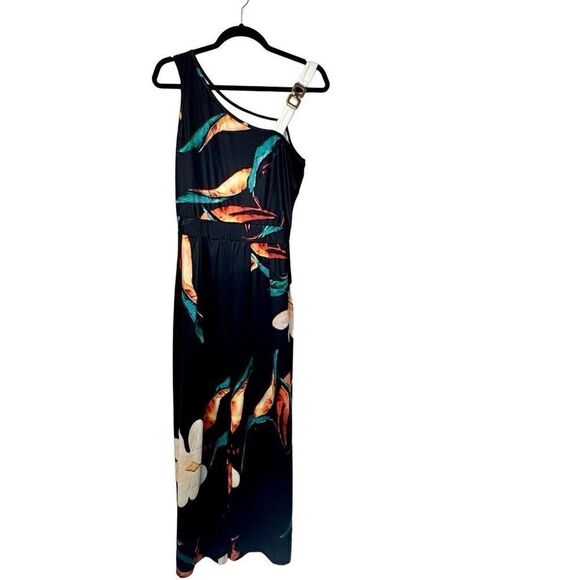 Fashion Nova Asymmetric Neck One Shoulder Cut Sleeveless Maxi Dress Black Small - Picture 1 of 4